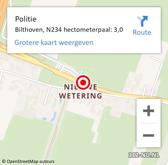 Locatie op kaart van de 112 melding: Politie Bilthoven, N234 hectometerpaal: 3,0 op 24 augustus 2018 17:24