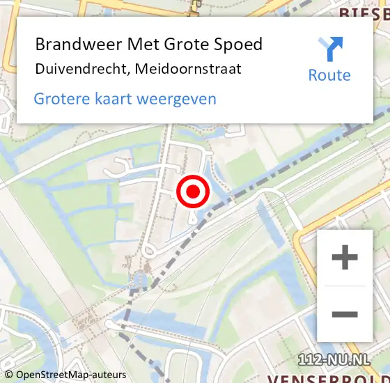 Locatie op kaart van de 112 melding: Brandweer Met Grote Spoed Naar Duivendrecht, Meidoornstraat op 24 augustus 2018 17:36