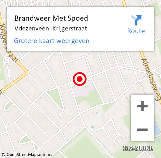 Locatie op kaart van de 112 melding: Brandweer Met Spoed Naar Vriezenveen, Krijgerstraat op 24 augustus 2018 17:49