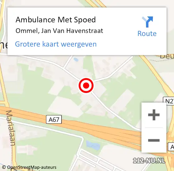 Locatie op kaart van de 112 melding: Ambulance Met Spoed Naar Ommel, Jan van Havenstraat op 24 augustus 2018 19:37