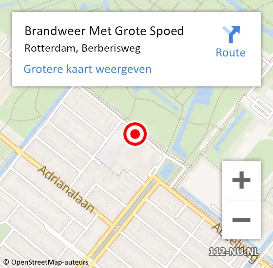 Locatie op kaart van de 112 melding: Brandweer Met Grote Spoed Naar Rotterdam, Berberisweg op 24 augustus 2018 19:45