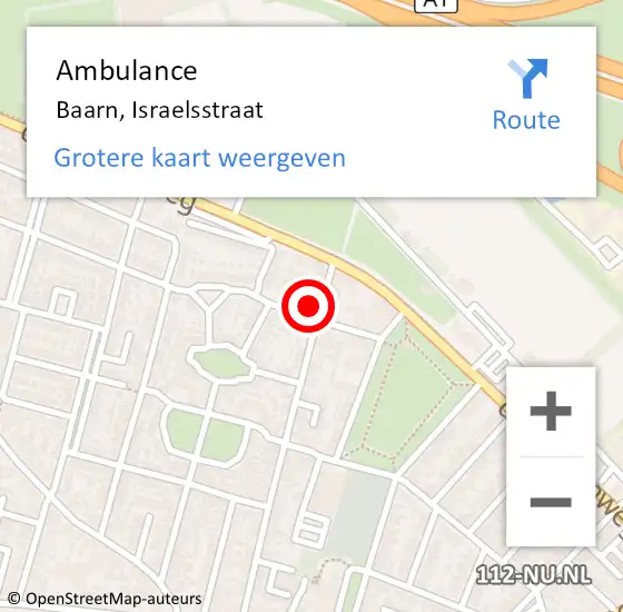 Locatie op kaart van de 112 melding: Ambulance Baarn, Israelsstraat op 24 augustus 2018 20:23