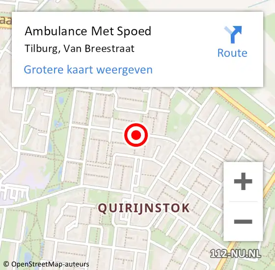 Locatie op kaart van de 112 melding: Ambulance Met Spoed Naar Tilburg, Van Breestraat op 24 augustus 2018 21:05