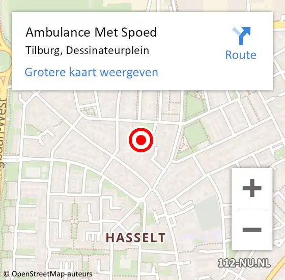 Locatie op kaart van de 112 melding: Ambulance Met Spoed Naar Tilburg, Dessinateurplein op 24 augustus 2018 21:24