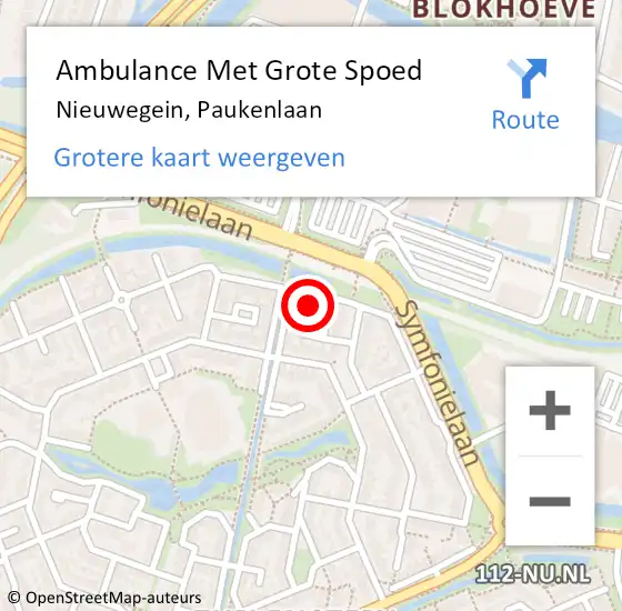 Locatie op kaart van de 112 melding: Ambulance Met Grote Spoed Naar Nieuwegein, Paukenlaan op 24 augustus 2018 22:05