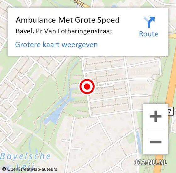 Locatie op kaart van de 112 melding: Ambulance Met Grote Spoed Naar Bavel, Pr Van Lotharingenstraat op 24 augustus 2018 22:34