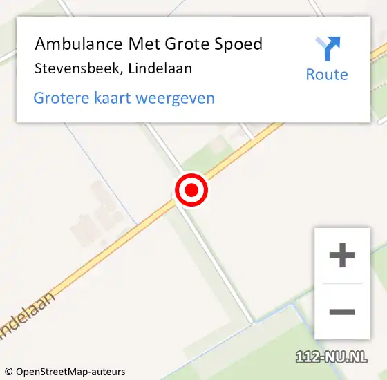 Locatie op kaart van de 112 melding: Ambulance Met Grote Spoed Naar Stevensbeek, Lindelaan op 24 augustus 2018 22:44