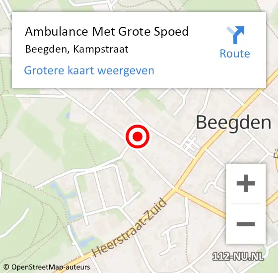 Locatie op kaart van de 112 melding: Ambulance Met Grote Spoed Naar Beegden, Kampstraat op 24 augustus 2018 23:18