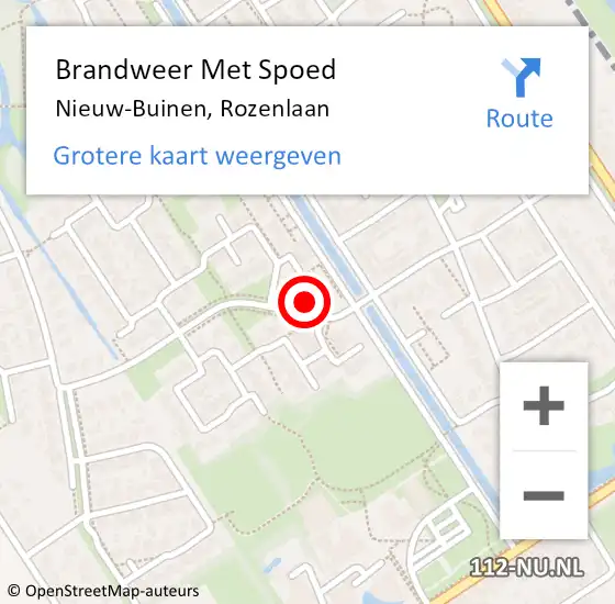 Locatie op kaart van de 112 melding: Brandweer Met Spoed Naar Nieuw-Buinen, Rozenlaan op 25 augustus 2018 01:40