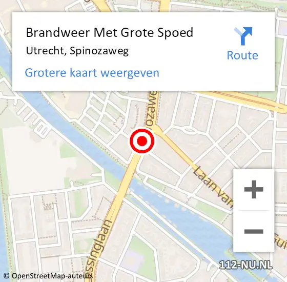 Locatie op kaart van de 112 melding: Brandweer Met Grote Spoed Naar Utrecht, Spinozaweg op 25 augustus 2018 02:09