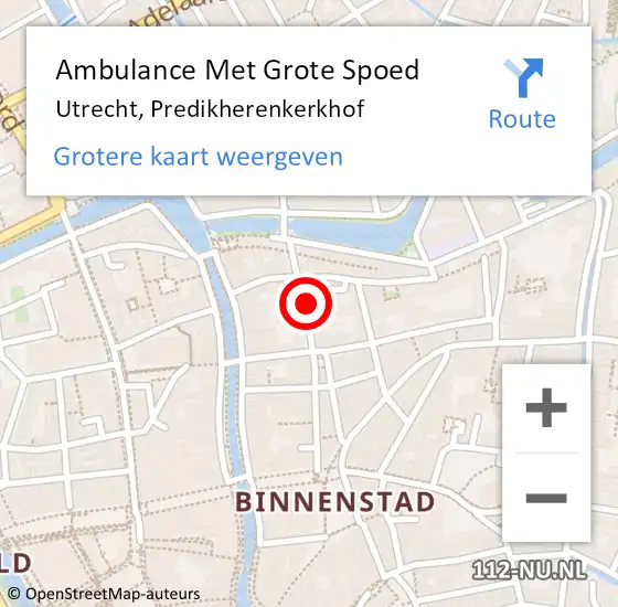 Locatie op kaart van de 112 melding: Ambulance Met Grote Spoed Naar Utrecht, Predikherenkerkhof op 25 augustus 2018 04:15