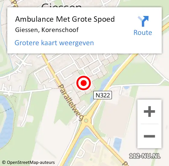 Locatie op kaart van de 112 melding: Ambulance Met Grote Spoed Naar Giessen, Korenschoof op 25 augustus 2018 04:48