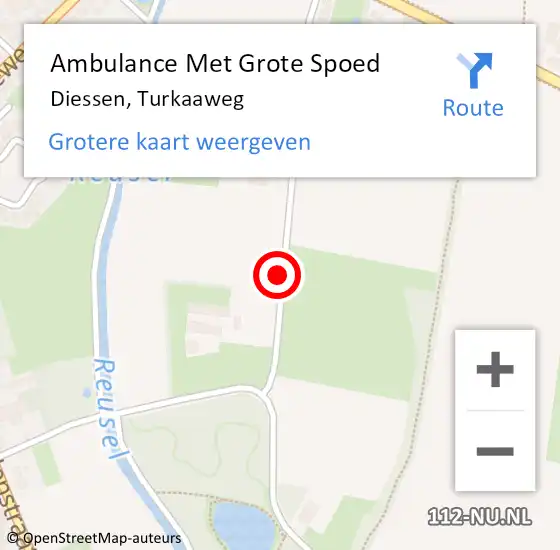 Locatie op kaart van de 112 melding: Ambulance Met Grote Spoed Naar Diessen, Turkaaweg op 25 augustus 2018 05:27