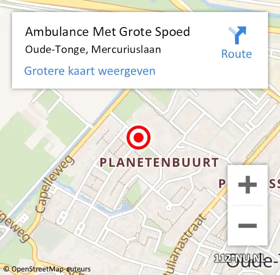 Locatie op kaart van de 112 melding: Ambulance Met Grote Spoed Naar Oude-Tonge, Mercuriuslaan op 25 augustus 2018 06:20