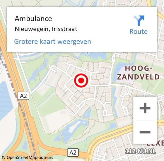 Locatie op kaart van de 112 melding: Ambulance Nieuwegein, Irisstraat op 25 augustus 2018 09:24