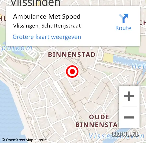 Locatie op kaart van de 112 melding: Ambulance Met Spoed Naar Vlissingen, Schutterijstraat op 25 augustus 2018 10:02