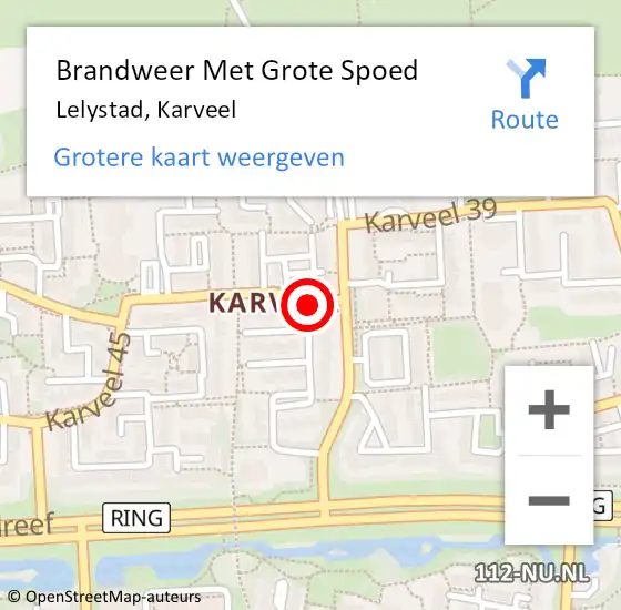Locatie op kaart van de 112 melding: Brandweer Met Grote Spoed Naar Lelystad, Karveel op 25 augustus 2018 10:26