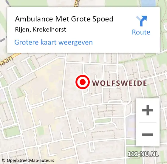 Locatie op kaart van de 112 melding: Ambulance Met Grote Spoed Naar Rijen, Krekelhorst op 25 augustus 2018 11:19