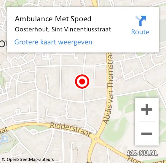 Locatie op kaart van de 112 melding: Ambulance Met Spoed Naar Oosterhout, Sint Vincentiusstraat op 25 augustus 2018 11:31