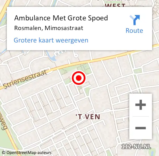 Locatie op kaart van de 112 melding: Ambulance Met Grote Spoed Naar Rosmalen, Mimosastraat op 25 augustus 2018 16:50