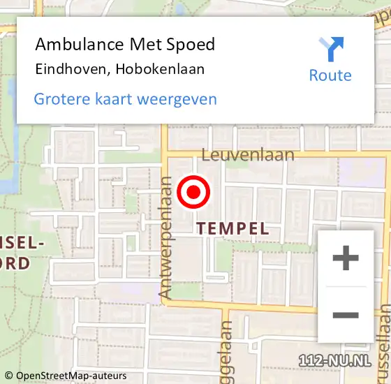Locatie op kaart van de 112 melding: Ambulance Met Spoed Naar Eindhoven, Hobokenlaan op 25 augustus 2018 17:10