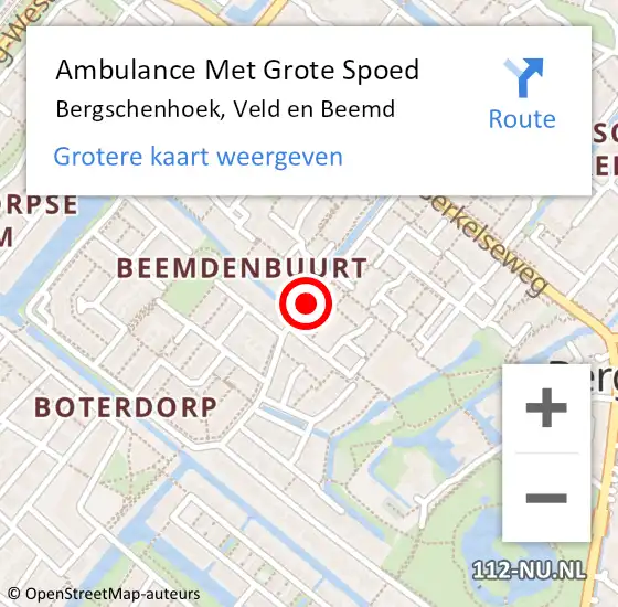 Locatie op kaart van de 112 melding: Ambulance Met Grote Spoed Naar Bergschenhoek, Veld en Beemd op 25 augustus 2018 17:18
