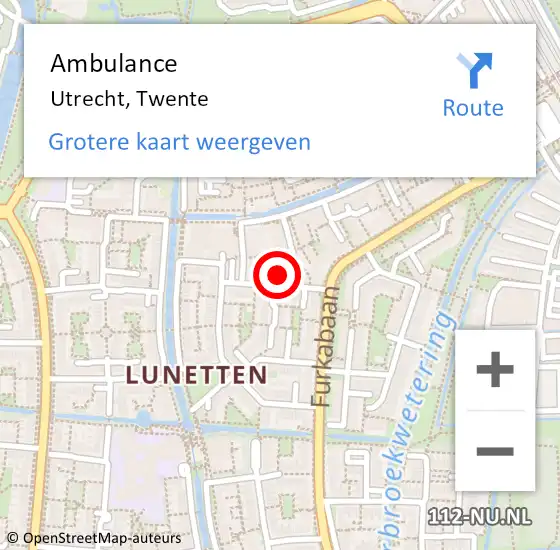 Locatie op kaart van de 112 melding: Ambulance Utrecht, Twente op 25 augustus 2018 20:12