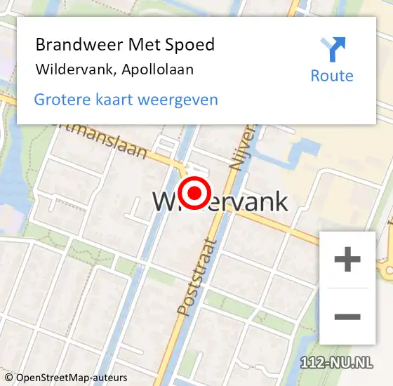 Locatie op kaart van de 112 melding: Brandweer Met Spoed Naar Wildervank, Apollolaan op 25 augustus 2018 20:52