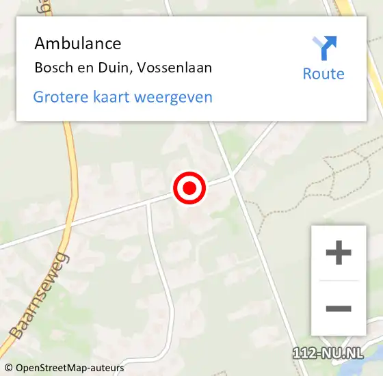 Locatie op kaart van de 112 melding: Ambulance Bosch en Duin, Vossenlaan op 25 augustus 2018 21:34