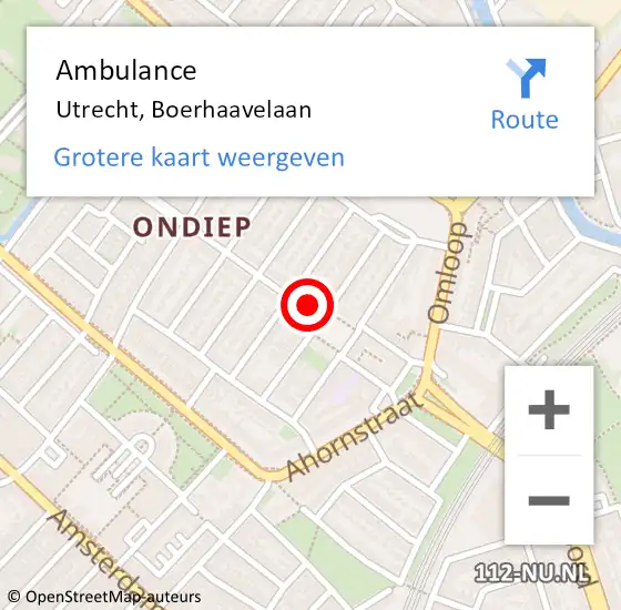 Locatie op kaart van de 112 melding: Ambulance Utrecht, Boerhaavelaan op 25 augustus 2018 22:23