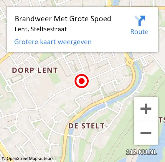 Locatie op kaart van de 112 melding: Brandweer Met Grote Spoed Naar Lent, Steltsestraat op 25 augustus 2018 22:44