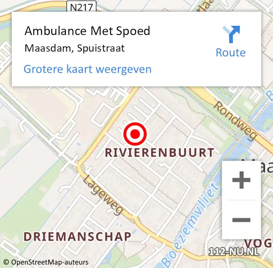Locatie op kaart van de 112 melding: Ambulance Met Spoed Naar Maasdam, Spuistraat op 25 augustus 2018 23:19