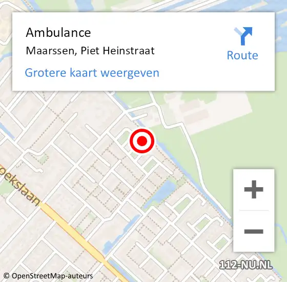 Locatie op kaart van de 112 melding: Ambulance Maarssen, Piet Heinstraat op 26 augustus 2018 00:04
