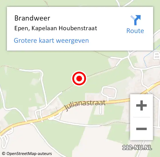 Locatie op kaart van de 112 melding: Brandweer Epen, Kapelaan Houbenstraat op 7 maart 2014 07:14