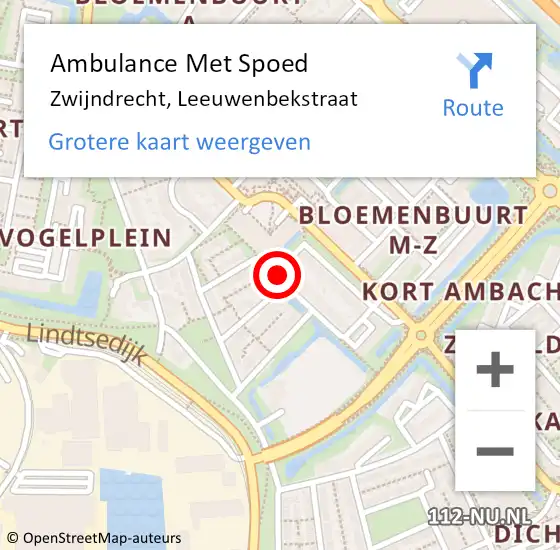 Locatie op kaart van de 112 melding: Ambulance Met Spoed Naar Zwijndrecht, Leeuwenbekstraat op 26 augustus 2018 00:50