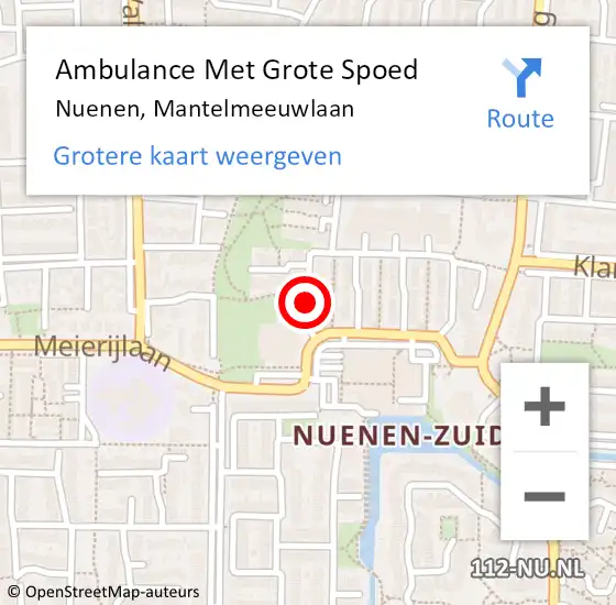 Locatie op kaart van de 112 melding: Ambulance Met Grote Spoed Naar Nuenen, Mantelmeeuwlaan op 26 augustus 2018 01:02