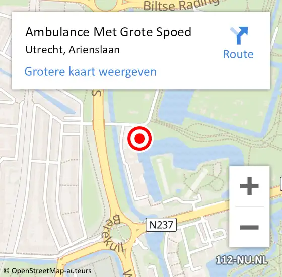 Locatie op kaart van de 112 melding: Ambulance Met Grote Spoed Naar Utrecht, Arienslaan op 26 augustus 2018 02:15