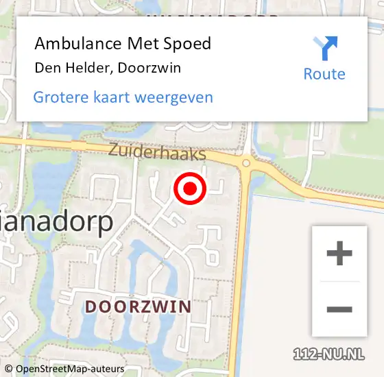 Locatie op kaart van de 112 melding: Ambulance Met Spoed Naar Den Helder, Doorzwin op 26 augustus 2018 04:00