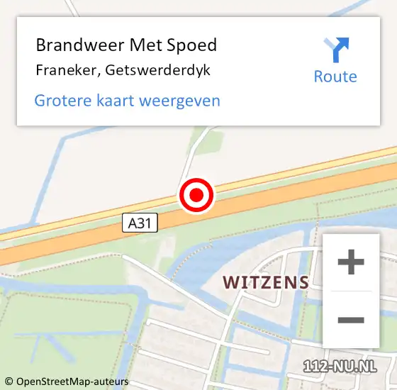 Locatie op kaart van de 112 melding: Brandweer Met Spoed Naar Franeker, Getswerderdyk op 26 augustus 2018 05:54