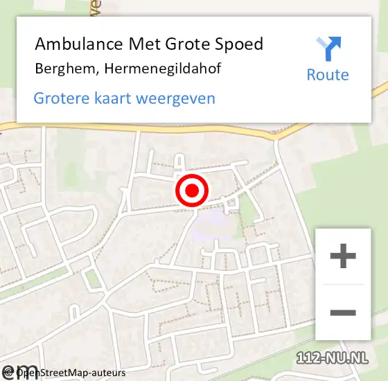 Locatie op kaart van de 112 melding: Ambulance Met Grote Spoed Naar Berghem, Hermenegildahof op 26 augustus 2018 06:56