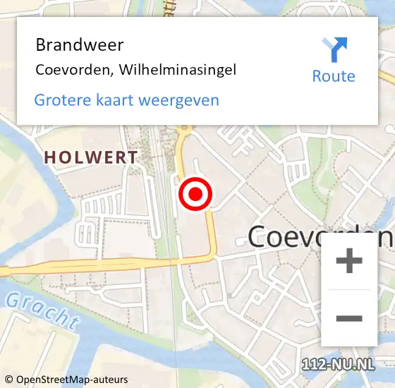 Locatie op kaart van de 112 melding: Brandweer Coevorden, Wilhelminasingel op 26 augustus 2018 07:05