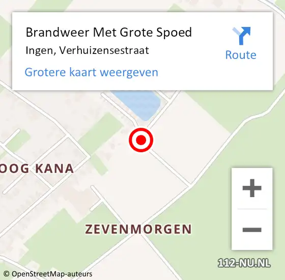 Locatie op kaart van de 112 melding: Brandweer Met Grote Spoed Naar Ingen, Verhuizensestraat op 26 augustus 2018 07:26