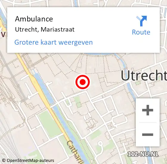 Locatie op kaart van de 112 melding: Ambulance Utrecht, Mariastraat op 26 augustus 2018 11:53