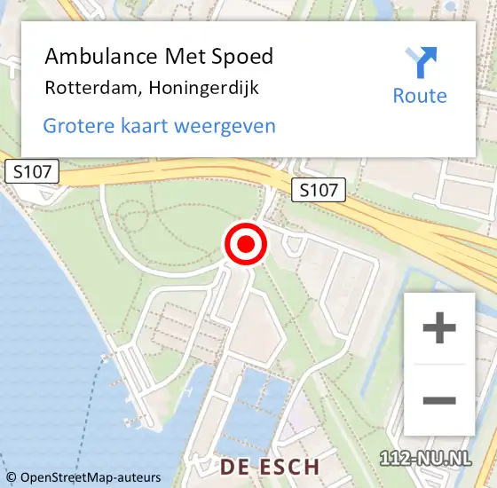 Locatie op kaart van de 112 melding: Ambulance Met Spoed Naar Rotterdam, Honingerdijk op 26 augustus 2018 12:18