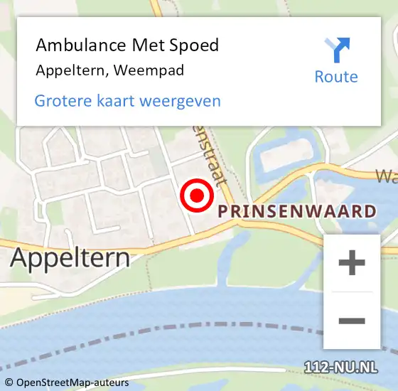 Locatie op kaart van de 112 melding: Ambulance Met Spoed Naar Appeltern, Weempad op 26 augustus 2018 13:11