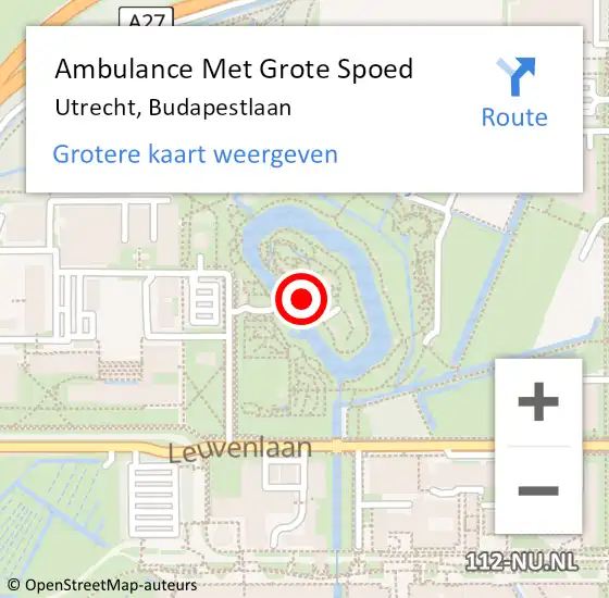 Locatie op kaart van de 112 melding: Ambulance Met Grote Spoed Naar Utrecht, Budapestlaan op 26 augustus 2018 13:55