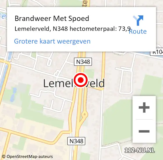 Locatie op kaart van de 112 melding: Brandweer Met Spoed Naar Lemelerveld, N348 hectometerpaal: 73,9 op 26 augustus 2018 15:13