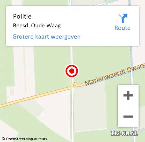 Locatie op kaart van de 112 melding: Politie Beesd, Oude Waag op 26 augustus 2018 15:50