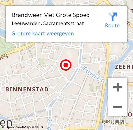 Locatie op kaart van de 112 melding: Brandweer Met Grote Spoed Naar Leeuwarden, Sacramentsstraat op 26 augustus 2018 16:13