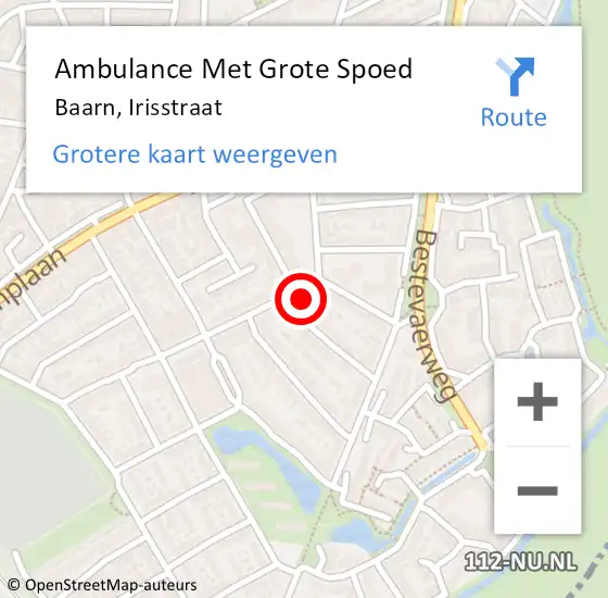 Locatie op kaart van de 112 melding: Ambulance Met Grote Spoed Naar Baarn, Irisstraat op 26 augustus 2018 17:20